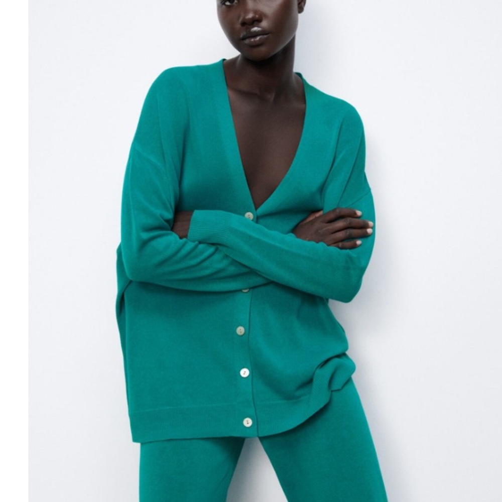 Zara oversized linen knit jacket sweater button up - sold out